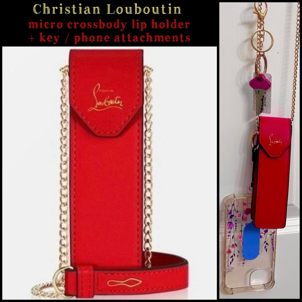 Christian Louboutin Red Mini Crossbody Lipstick Holder Pouch on Gold Chain